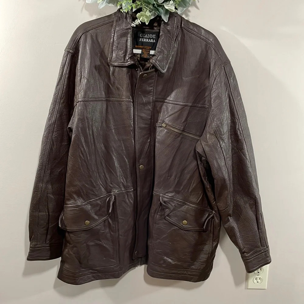 Gianni Ferrara Performance Outerwear Brown Leather Jacket XL